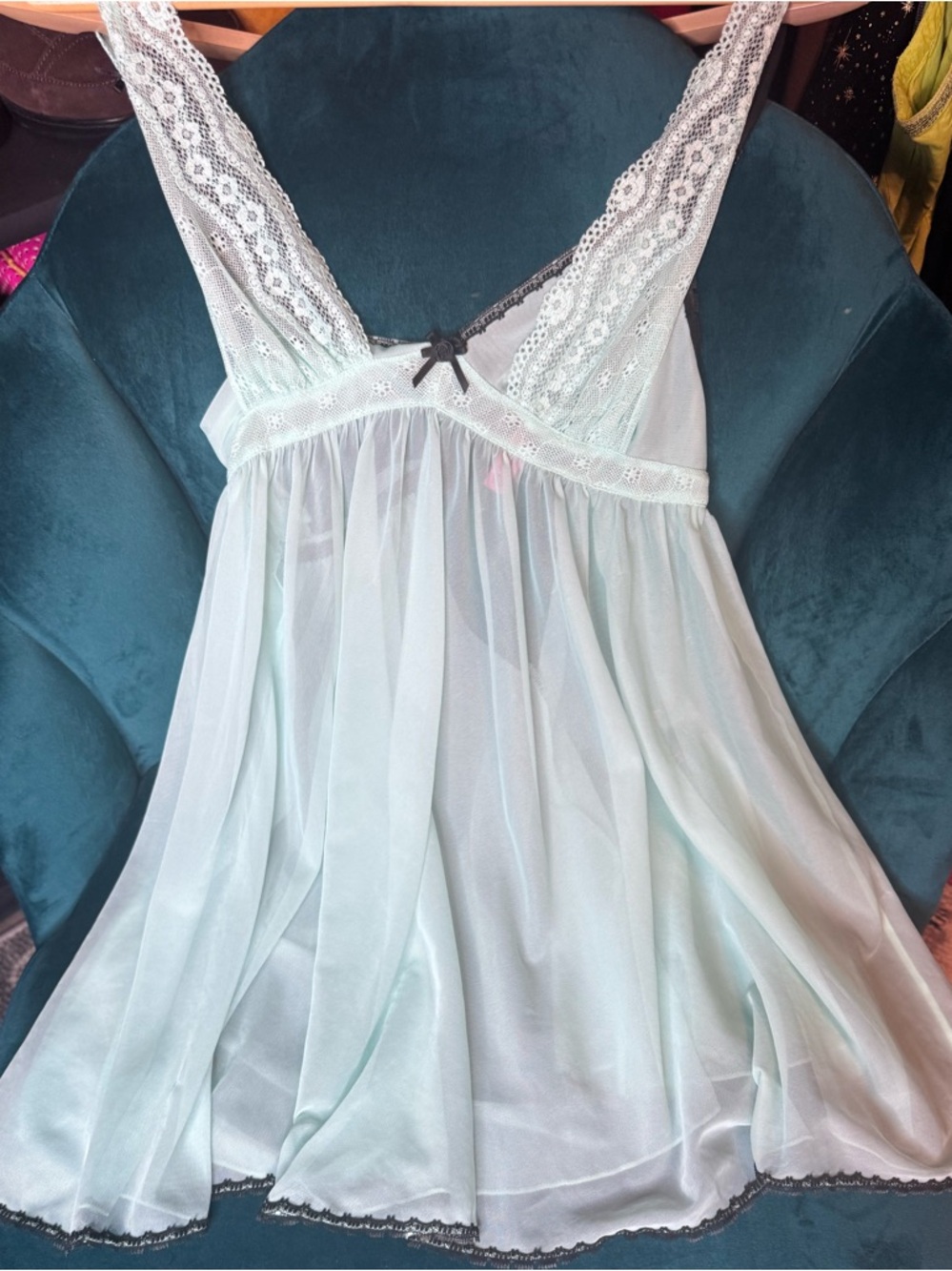Light Blue Lace-Trim Babydoll Nightdress - Betsey Johnson 💖♥️ - Picture 6 of 6